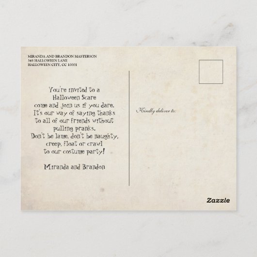 Dansende Skeletten  Gotische Halloween Party Briefkaart (Achterkant)