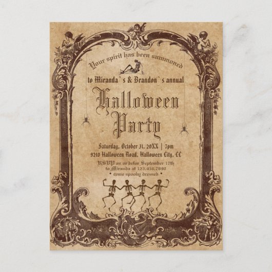 Dansende Skeletten  Gotische Halloween Party Briefkaart (Voorkant)