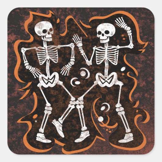 Dansende skeletten Grappig Halloween Feest Vierkante Sticker (Voorkant)