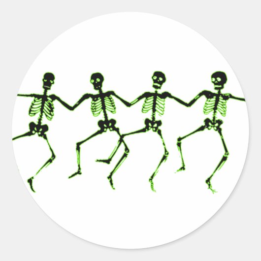 Dansende skeletten, groene gloed ronde sticker (Voorkant)