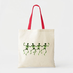 Dansende skeletten, groene gloed tote bag