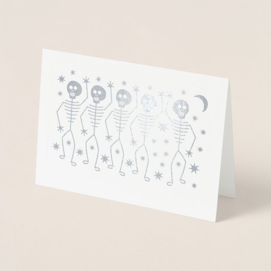 DANSENDE SKELETTEN HALLOWEEN ECHTE FOLIE KAART (Voorkant)