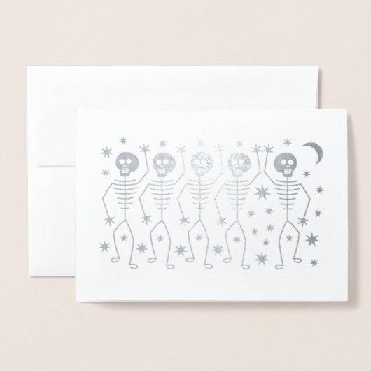 DANSENDE SKELETTEN HALLOWEEN ECHTE FOLIE KAART (Voorkant met envelop)