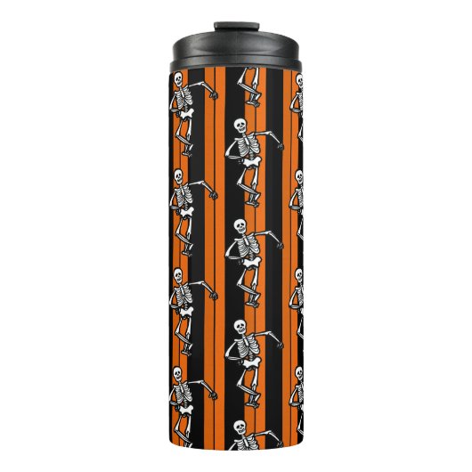 Dansende Skeletten Halloween Gestreept Thermosbeker (Voorkant)