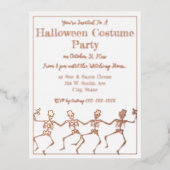 Dansende Skeletten Halloween Party Gold/Silver Folie Uitnodiging Briefkaart (Voorkant)