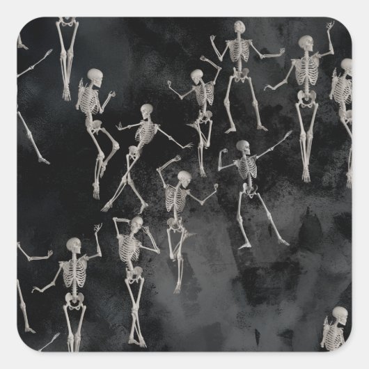 Dansende Skeletten Halloween Vierkante Sticker (Voorkant)