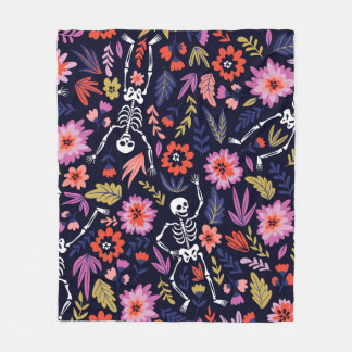 dansende skeletten in het bloemtuinpatroon fleece deken