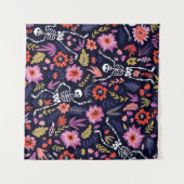 dansende skeletten in het bloemtuinpatroon wandkleed (Voorkant (horizontaal))