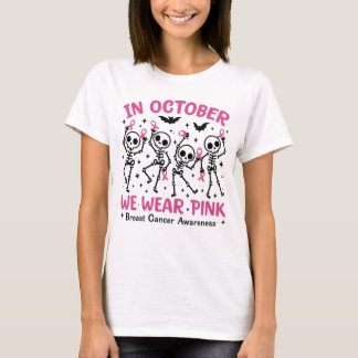 Dansende skeletten in roze voor oktoberbewustzijn t-shirt