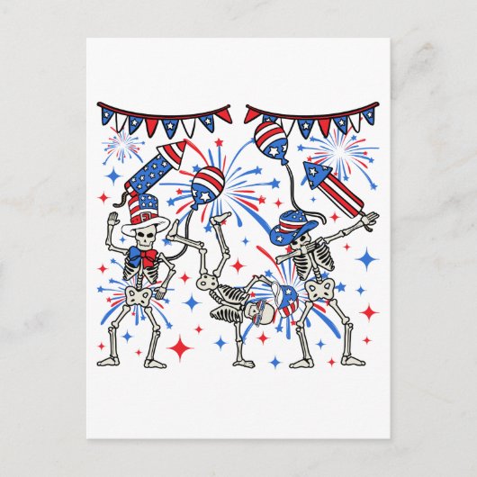 Dansende skeletten op 4 juli briefkaart (Voorkant)
