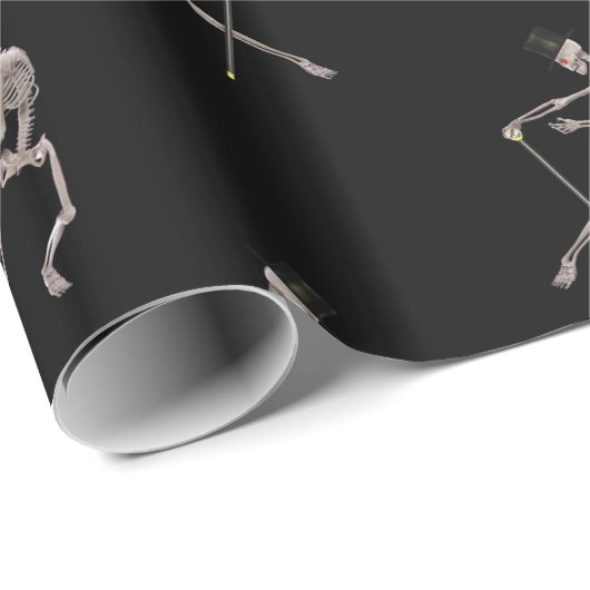 Dansende skeletten op zwart cadeaupapier (Rol Hoek)