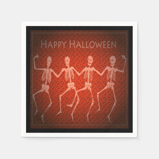 Dansende Skeletten Oranje Halloween Napkins Servetten (Voorkant)