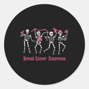 Dansende Skeletten Roze Lint Schedel Cadeaus voor Ronde Sticker