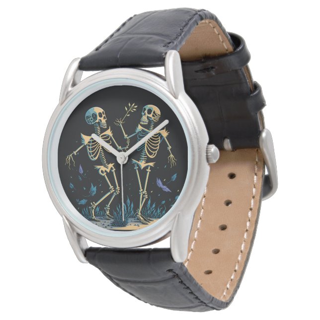 Dansende skeletten Spooky Classic Black Horloge (Gekanteld)