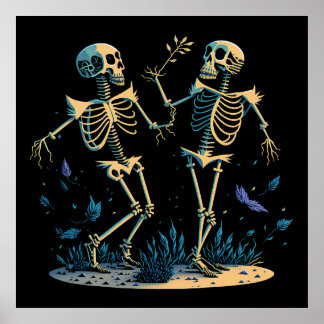 Dansende skeletten Spooky Classic Black Poster