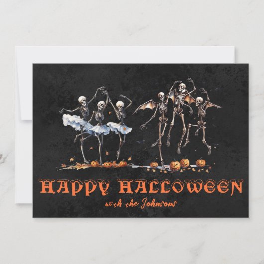 Dansende skeletten zwart Sinaasappel Halloween Par Kaart (Voorkant)