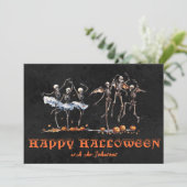 Dansende skeletten zwart Sinaasappel Halloween Par Kaart (Staand voorkant)
