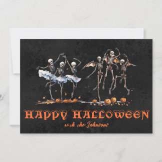 Dansende skeletten zwart Sinaasappel Halloween Par Kaart