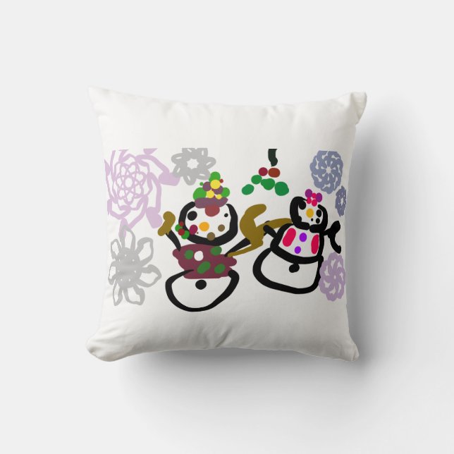 Dansende Sneeuwman en Sneeuwvrouw Kussen (Voorkant)