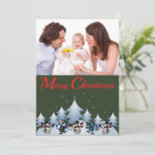 Dansende Sneeuwmannen & Rendier Kerst Foto Kaart (Staand voorkant)