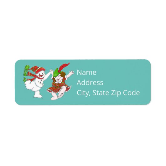 Dansende sneeuwmensen retourneren adreslabel etiket (Voorkant)