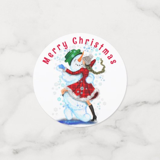 Dansende sneeuwpop en meisje kerst Confetti (Kleine voorkant)