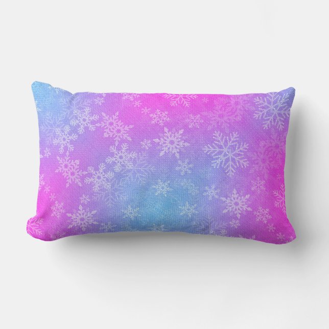 Dansende Sneeuwvlokken Roze Blauwe Kussen (Voorkant)