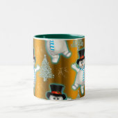 Dansende Snowman in Top Hat met Gold Kerstmis Tweekleurige Koffiemok (Center)