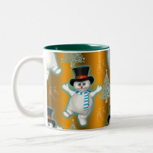 Dansende Snowman in Top Hat met Gold Kerstmis Tweekleurige Koffiemok (Links)