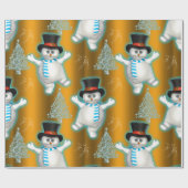 Dansende Snowman met Gold Kerstmis Cadeaupapier (Vlak)