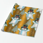 Dansende Snowman met Gold Kerstmis Cadeaupapier (Uitgerold)