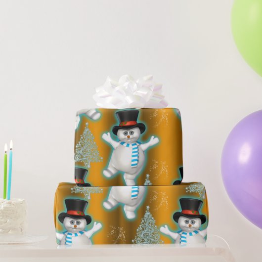 Dansende Snowman met Gold Kerstmis Cadeaupapier