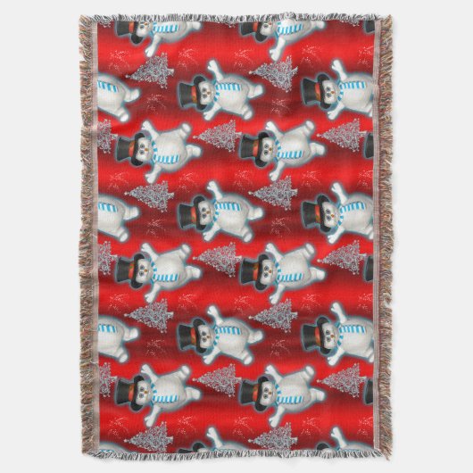 Dansende Snowmen op Rode Kerstmis Deken (Voorkant Verticaal)