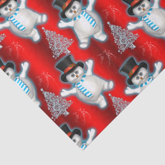 Dansende Snowmen op Rode Kerstmis Tissuepapier (Detail)