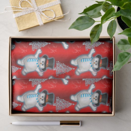 Dansende Snowmen op Rode Kerstmis Tissuepapier (Geschenk)