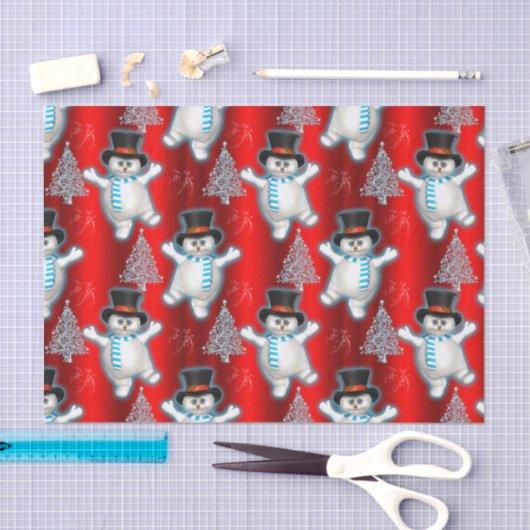 Dansende Snowmen op Rode Kerstmis Tissuepapier (Craft)