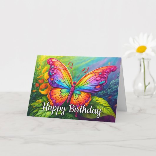 Dansende Springtime Butterfly Art Happy Birthday Kaart (Kleine Plant)