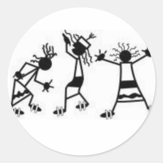 Dansende stokfiguren ronde sticker (Voorkant)