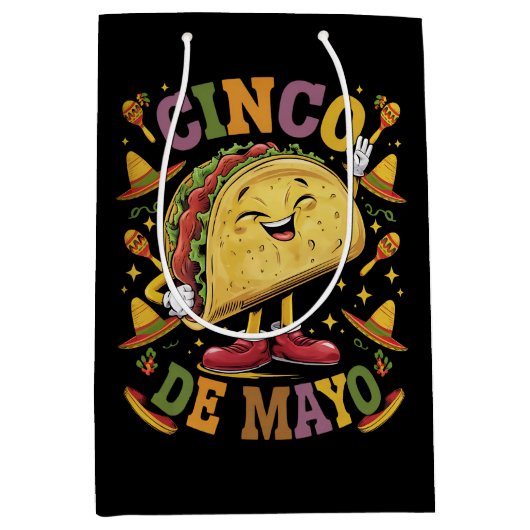 Dansende Taco Grappig Cinco De Mayo Feest Feestje Medium Cadeauzakje (Voorkant)