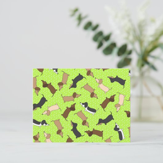 Dansende Teckels (Lime Green) Briefkaart (Staand voorkant)