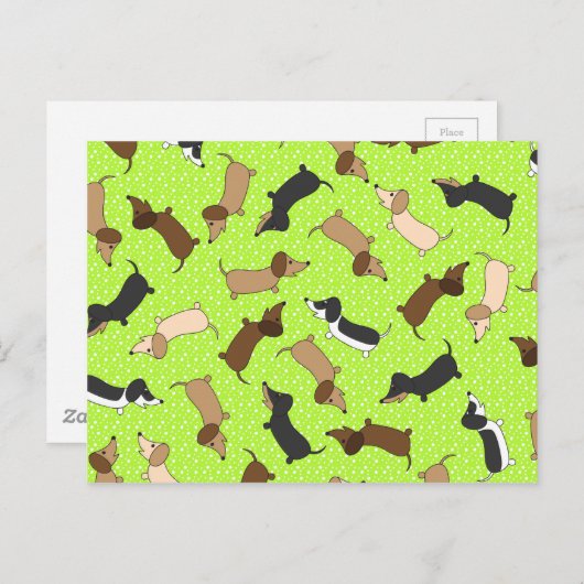 Dansende Teckels (Lime Green) Briefkaart (Voorkant / Achterkant)