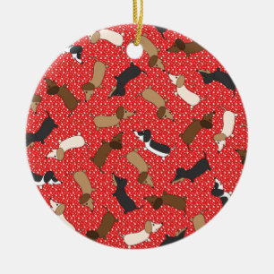 Dansende teckels (rood) keramisch ornament