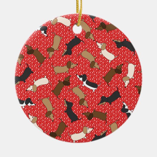 Dansende teckels (rood) keramisch ornament (Voorkant)