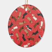 Dansende teckels (rood) keramisch ornament (Links)