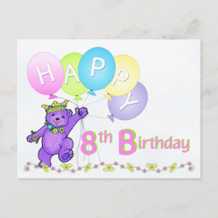 Dansende Teddy Bear 8th Birthday Briefkaart