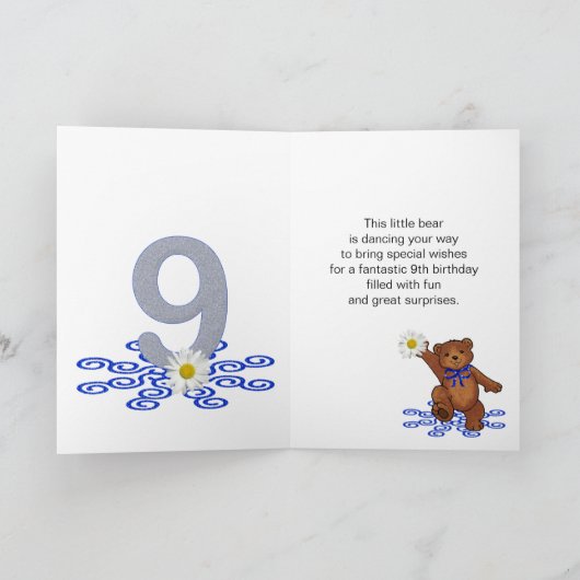 Dansende Teddy Bear 9th Birthday for Girl Kaart (Binnen)