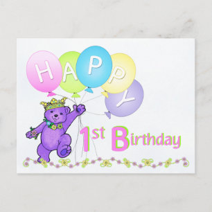 Dansende teddybeer 1e verjaardag briefkaart
