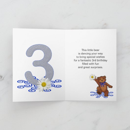 Dansende Teddybeer 3e verjaardag voor meisje Kaart (Binnen)