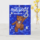 Dansende Teddybeer 3e verjaardag voor meisje Kaart (Gele Bloem)