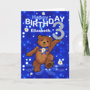 Dansende Teddybeer 3e verjaardag voor meisje Kaart